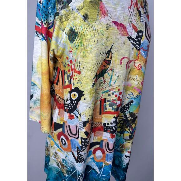 Inoah Size Large Abstract Art Dress Birds Contemporary Modernist Pop Art Granny - Picture 3 of 14